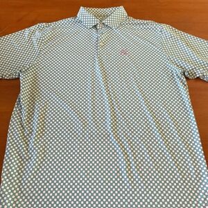 Rhoback XL Golf Performance Polo Shirt Men's Teal White Checkered Pink Dog